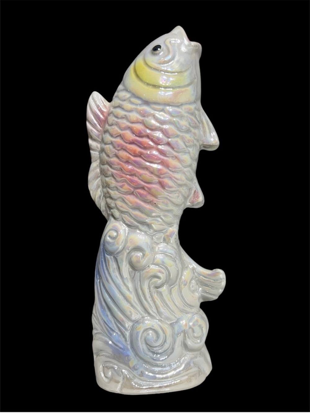Retro Kitsch Pearlescent Lusterware Fish Figurine pink blue yellow grandmacore